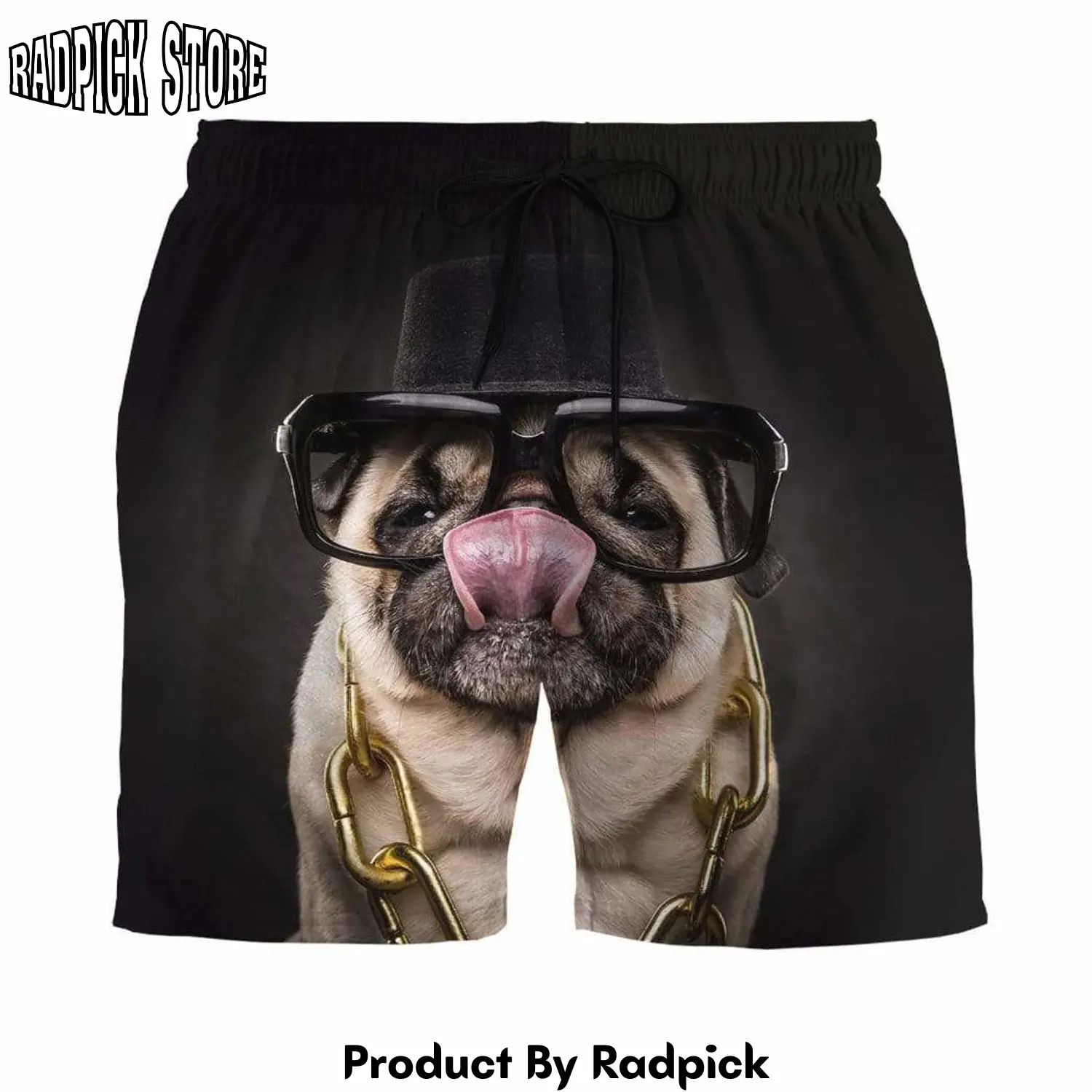 Radpick 3d glasses and hat pug custom summer beach shorts swim trunks rp631488
